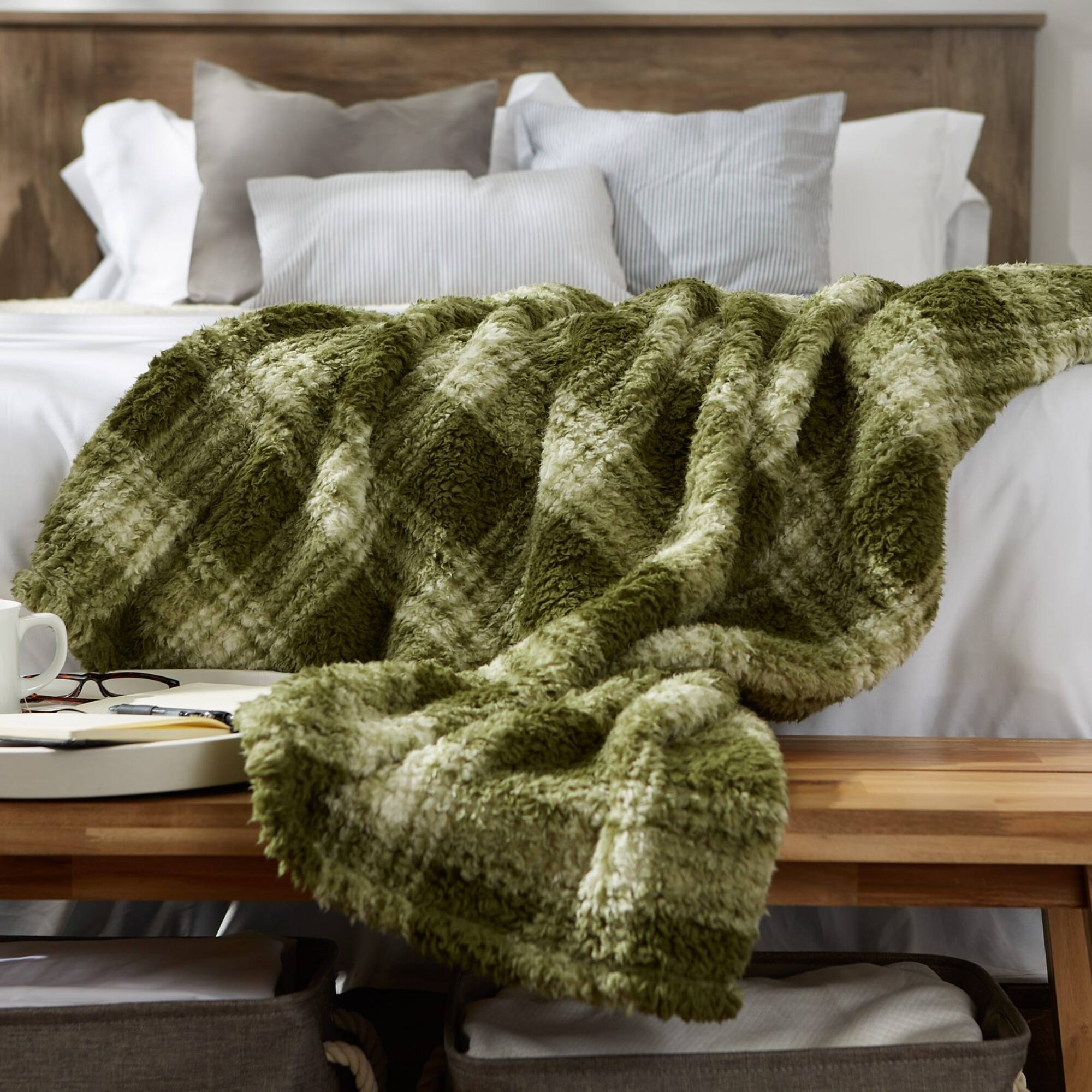 DII® Sage Farmhouse Plush Plaid Throw